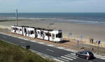 Coastal Tram (Kusttram) in Belgium at tram-stop  Domein Raversijde  (south of Ostend).