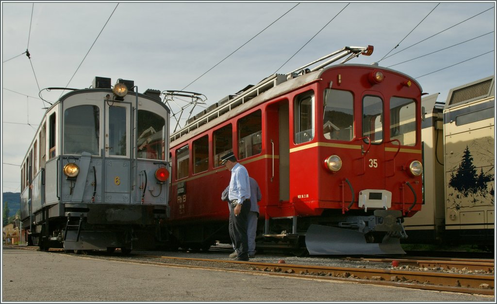 Der BCFeh 4/4 N� 6 ex- Monthey-Chmp�ray-Morgins/AOMC und der RhB ABe 4/4 N� 35 bei der Blonay-Chamby Bahn in Blonay.
12. Juni 2012