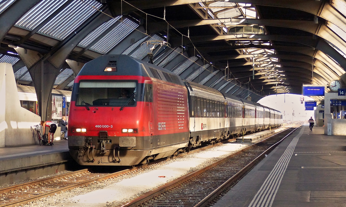 . P�nktlich f�hrt am 06.06.2015 der IC aus Basel, gezogen von der Re 460 000-3, in den Hauptbahnhof von Z�rich ein und bringt liebe Freunde mit. (Jeanny)
