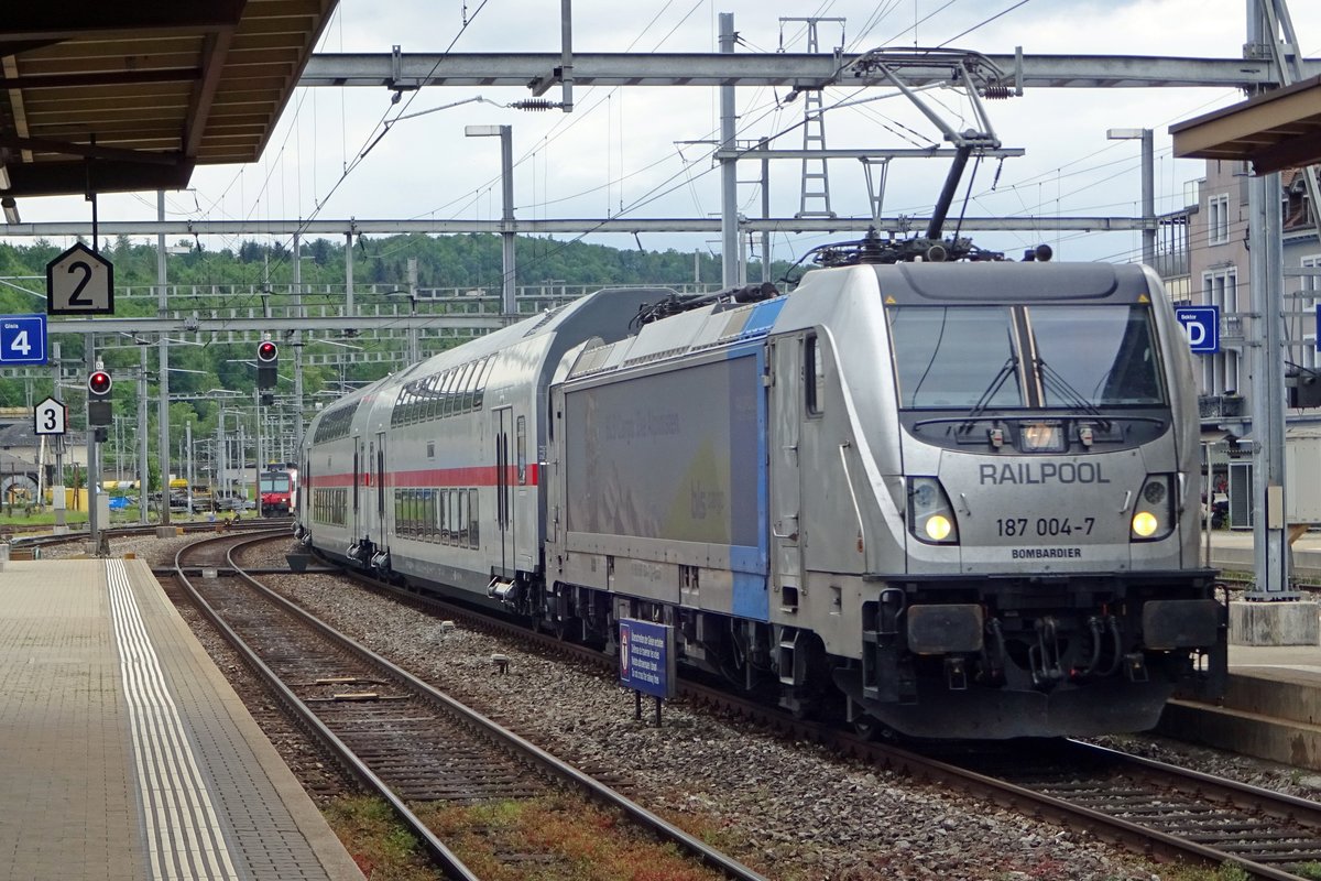 Am 25 Mai 2019 macht 187 004 mit ein DB IC-2 garnitur ein Probefahrt durch u.Ä. Brugg AG.