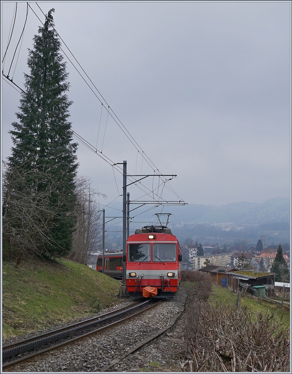 Der Appenzeller Bahn Streckenabschnitt St Gallen - Rieth�sli wird durch eine Tunnelstrecke ersetzt und die AB BDeh 4/4 durch moderne Triebwagen, so dass dieses Bild vom 17. M�rz 2018 bereits historisch ist.
