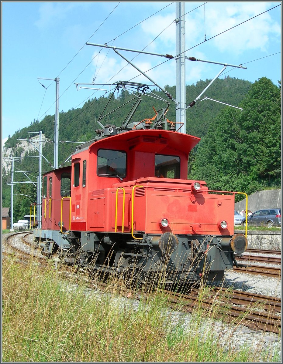 Der Tem 2/2 288 und der dahinter  versteckte  noch rote Tm I 102 der CTVJ in Le Pont.

23. Juli 2006