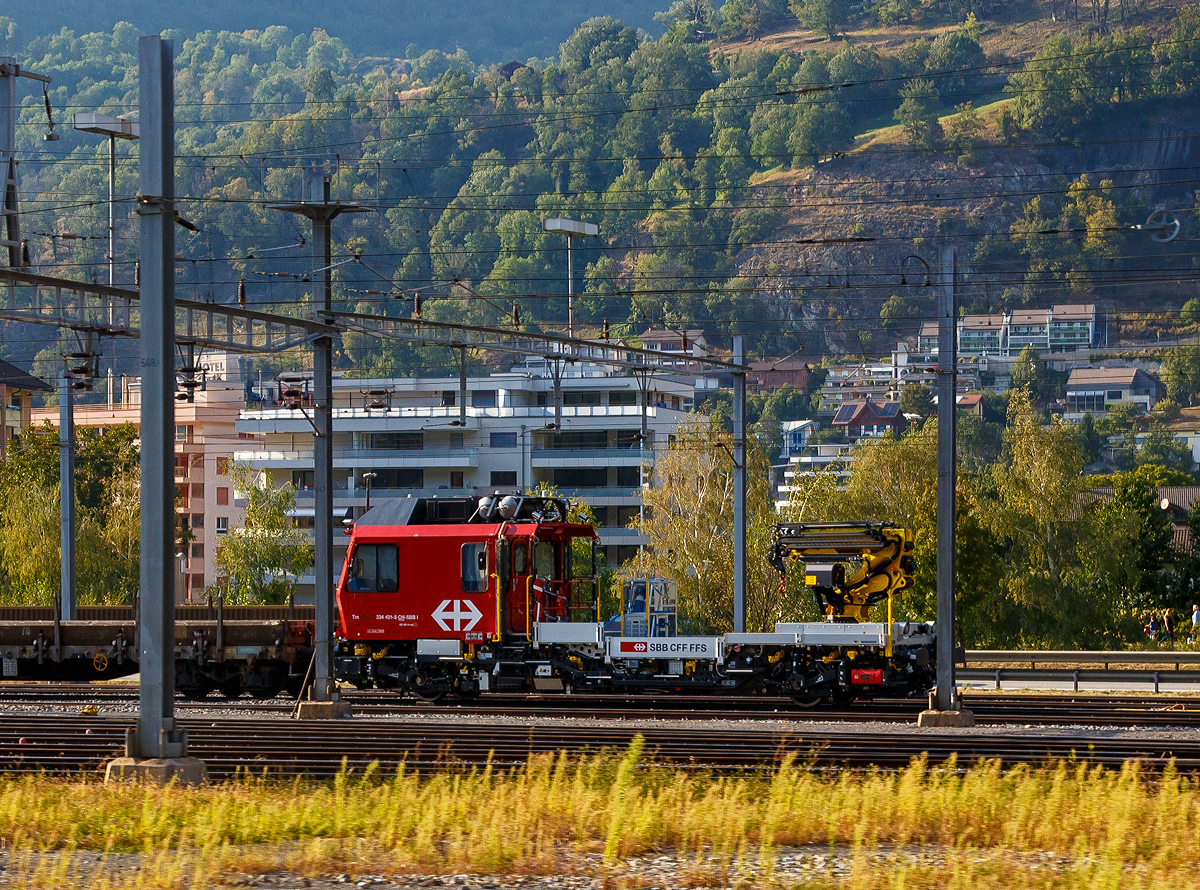 Der Tm 234 431-5 „Dart“ der SBB Infrastruktur am 08.09.2021 (leider etwas zwischen den Masten in Brig, aufgenommen aus einem Zug heraus. 

Die SBB Infrastruktur bestellte 2015  bei der Firma Windhoff  Tm 234-4, welche Teil des Rückgrates der zukünftigen Instandhaltungsflotte der SBB bilden werden. Bis 2022 ersetzen insgesamt 35 Baudiensttraktoren alle 51 Fahrzeuge des Typen Tm 232. Die bessere Leistung der neuen Fahrzeuge und die seit 2017 umgesetzte Steuerung der Infrastruktur Fahrzeuge ermöglichen eine Effizienzsteigerung. So konnte Infrastruktur die Anzahl der neu zu beschaffender Baudiensttraktoren um 16 Fahrzeuge reduzieren. Nach der Erprobung von 5 Vorserien Fahrzeuge ab 2019, startete ab März 2020 die Serienlieferung.

Die Tm 234-4 kommen vor allem in der Fahrbahninstandhaltung sowie bei der Instandhaltung der Sicherungsanlagen und der Kabel zum
Einsatz. Diese Fahrzeuge können auch auf ETCS Level 2 Strecken
Verkehren. Die 124 Baudiensttraktoren des Typs Tm 234 «Ameise» bleiben vorerst weiterhin im Einsatz.

TECHNISCHE DATEN:
Hersteller: WINDHOFF Bahn- und Anlagentechnik GmbH, Rheine
Spurweite: 1.435 mm (Normalspur)
Anzahl der Achsen: 2  
Länge über Puffer : 14.240 mm
Achsabstand: 9.000 mm
Motoren: 2 Dieselmotoren zu 522 kW bzw. 130 kW
Kleinster befahrbarer Gleisbogen: 80 m
Dienstgewicht 37,5 t
Zuladung: 2,5 t
Motoren: 2 Dieselmotoren zu 522 kW bzw. 130 kW
Höchstgeschwindigkeit: 100 km/h (Streckenfahrt) / 100 km/h (geschleppt)
nutzbarer Inhalt Treibstofftank: 760 l
Max. Hubkraft Kran: 220 kNm

Hydrodynamische und hydrostatische Kraftübertragung auf beide Radsätze und über Zug-Druck-Stangen auf den Fahrzeugrahmen