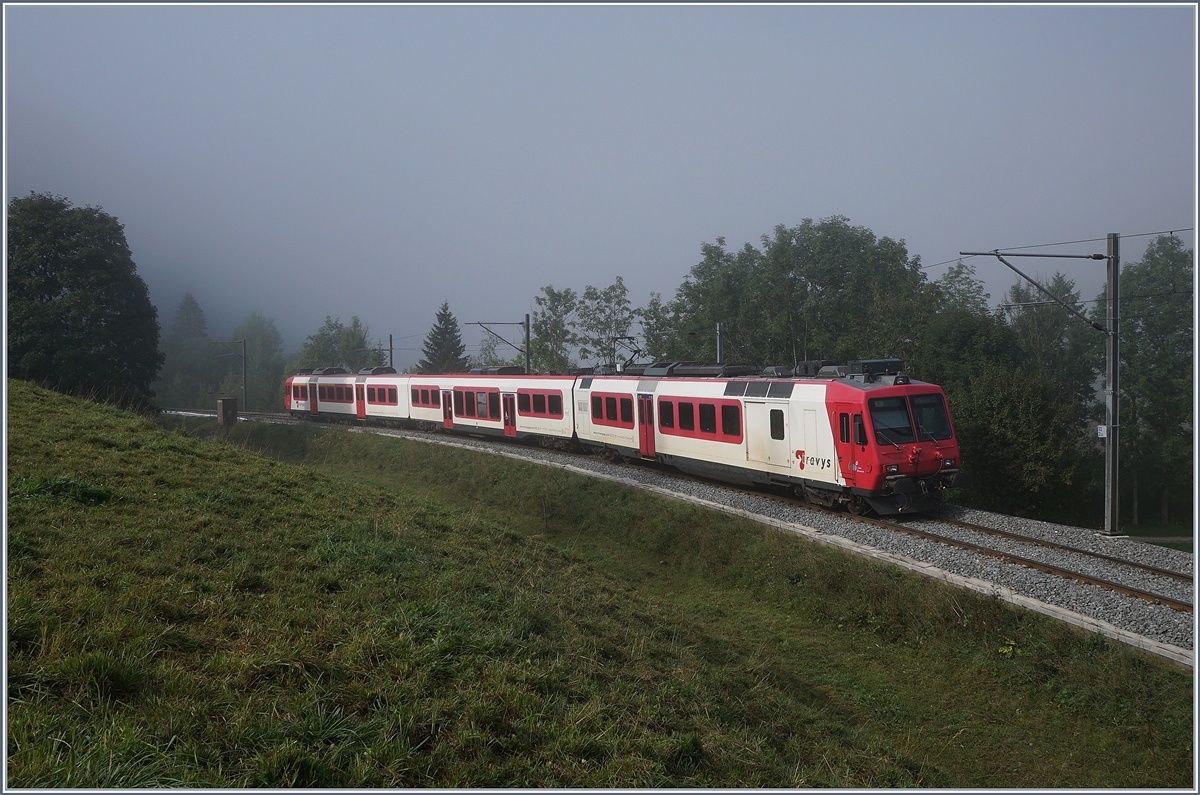 Der TRAVY Regionalzug 6013 nach Le Brassus bei Kilometer 10.223 kurz vor Le Pont.
28. August 2018