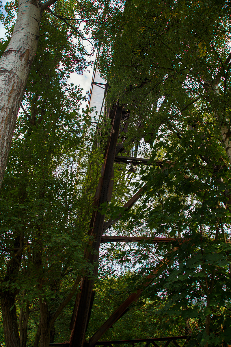 Detailbild der 1906 errichteten Hülsbachtalbrücke in Westerburg (Westerwald), eine 225 m lange Eisenbahnbrücke der ehemaligen Westerwaldquerbahn (ex KBS 425). Die Westerwaldquerbahn ist eine ehemalige 74,3 km lange Eisenbahnstrecke, die ursprünglich als Nebenbahn von Herborn über Driedorf, Fehl-Ritzhausen und Westerburg nach Montabaur führte. Heute ist nur noch der Abschnitt zwischen Wallmerod und Montabaur für den Güterverkehr in Betrieb.