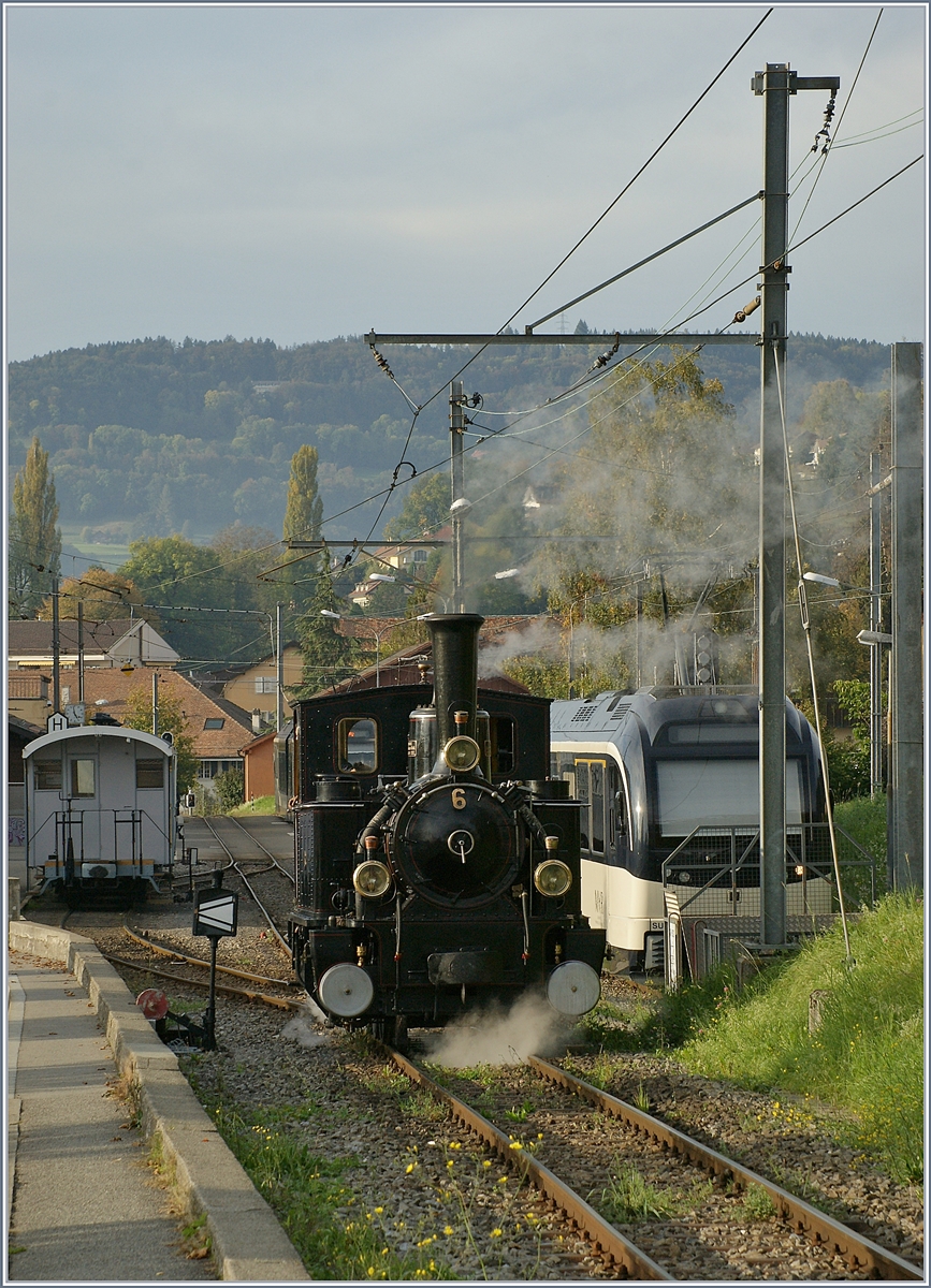 Die Blonay-Chamby Bahn G 3/3 N° 6 rangiert in Blonay. 

20. Okt. 2019