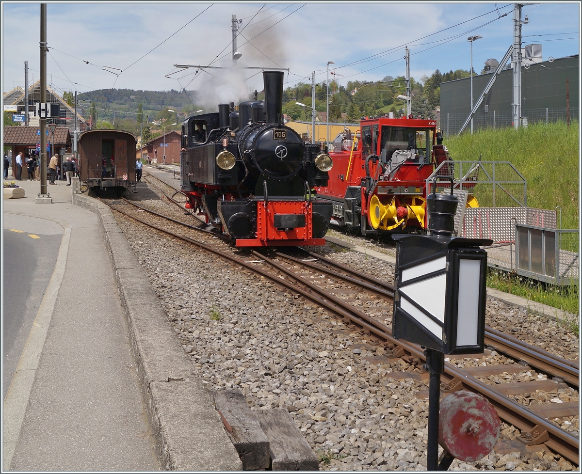 Die Blonay Chamby Bahn G 2x 2/2 105 rangiert in Blonay. 

9. Mai 2021