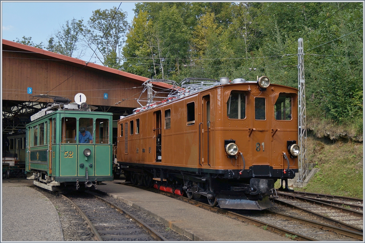Ein kleiner Vorgeschmack auf das Mega Bernina Festival der Blonay Chamby Bahn: die Bernina Bahn Ge 4/4 81 (Ge 4/6 81) steht in Chaulin. 
19. August 2018