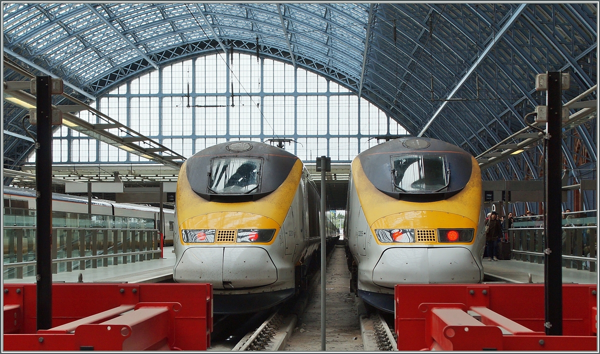 Eurostar-Z�ge in London St Pancras. 
11. Mai 2014