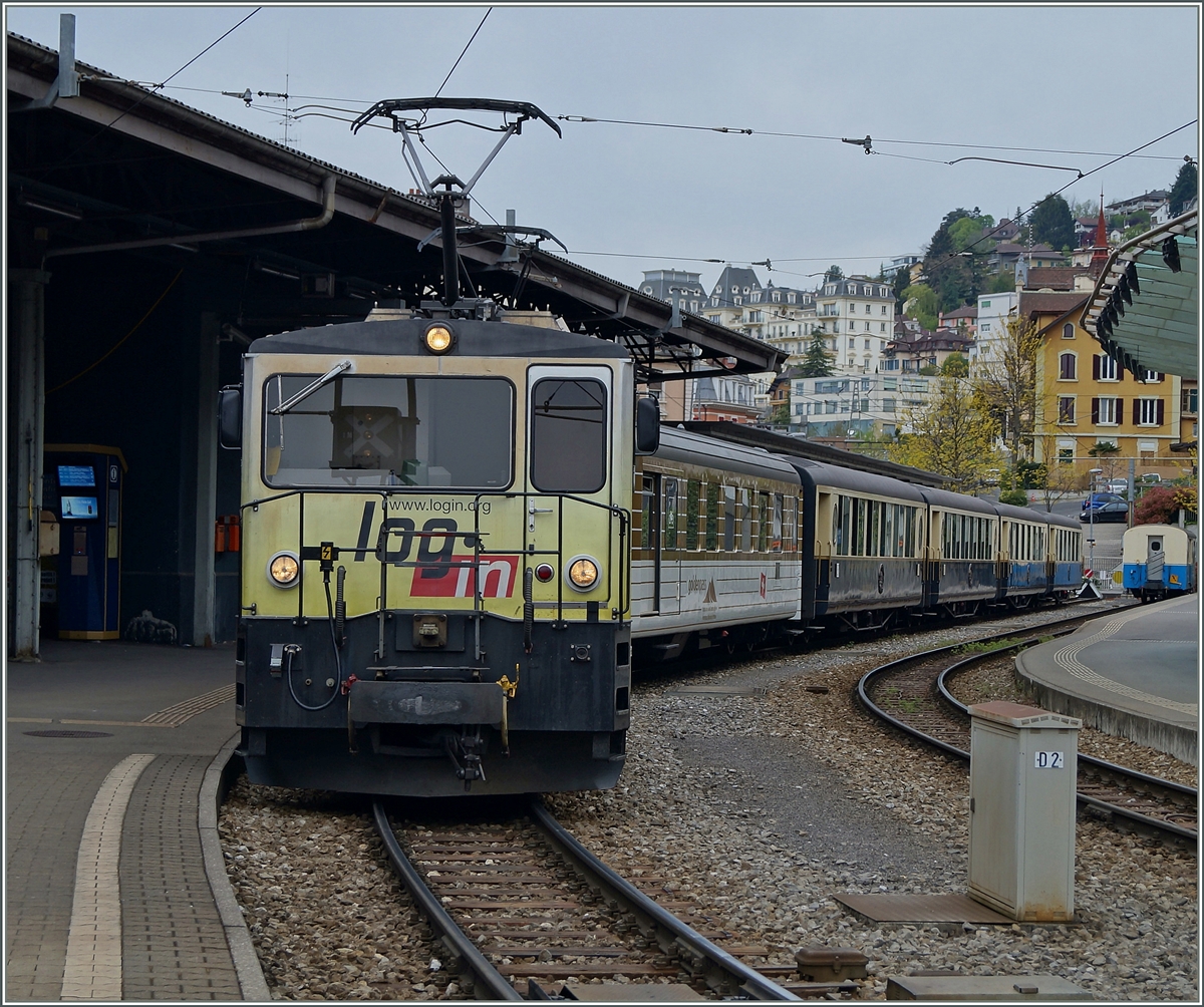 Nochmals die MOB LogIn - GDe 4/4 Serie 6000. Hier in Montreux mit dem Golden Pass Classic. 
18. April 2014