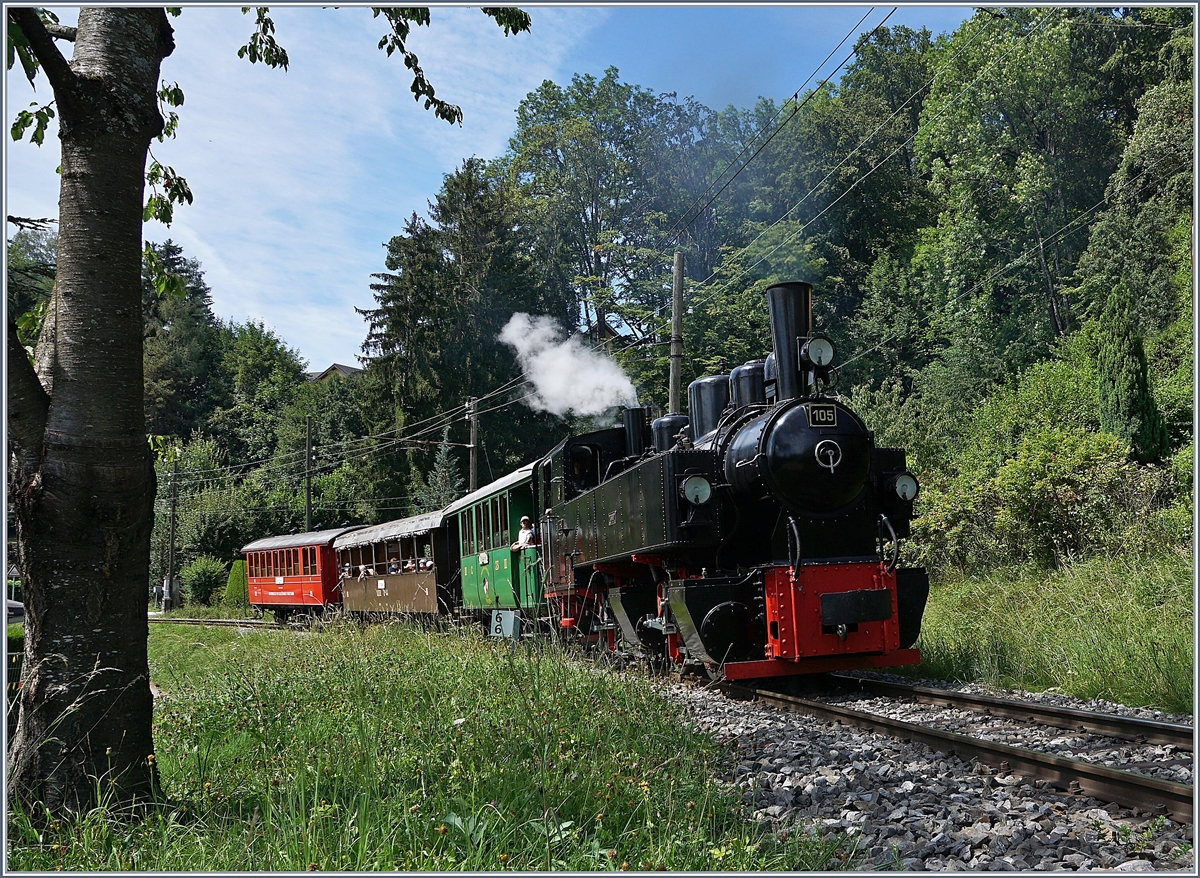 Unter einem schattigen Baum wartend, fotografierte ich bei Blonay die G 2x 2/2 105 der Blonay-Chamby Bahn auf dem Weg nach Chaulin.

26. Juli 2020