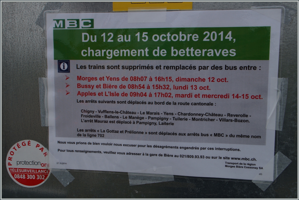 Zuckerrübenverlad (auf der Strecke); die Reisenden mögen bitte den SEV benutzen.
15. OKt. 2014