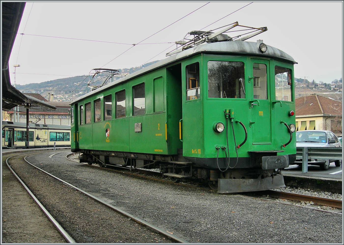 Der GFM Be 4/4 111 auf einer Blonay-Chamby Sonderfahrt in Vevey.

17.Jan. 2008