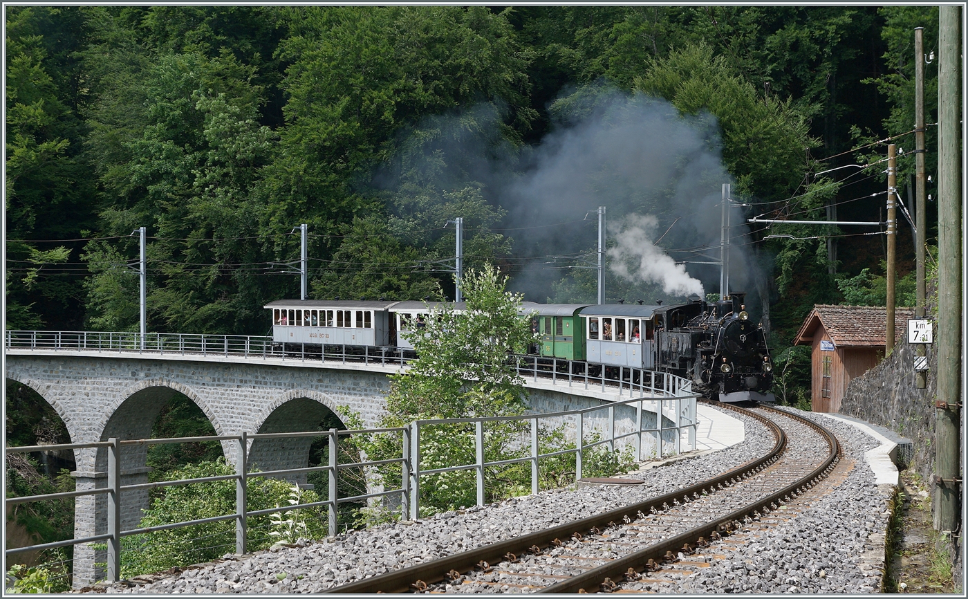 Dieses Jahr fällt mein Beitrag zum  Festival Suisse de la vapeur  (Schweizer Dampffestival 2025) arbeitsbedingt etwas weniger üppig aus: Die BFD HG 3/4 N° 3 ist mit ihrem Dampfzug bei Vers chez Robert auf dem Weg nach Chamby.

8. Juni 2025