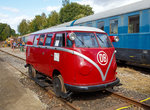   Die BA-Draisine (Bahnamtsdraisinen) mit einer VW-Transporter T1a -Karosserie (VW Bulli) Klv 20-5011, Art BA-Draisine 200 der BLE Butzbach-Licher Eisenbahnfreunde e.