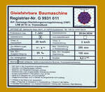 Anschriftentafel des Goldschmidt SRS (Smart Rail Solutions) Zweiwege-Oberleitungsmontagefahrzeug OMF vom Typ LRB26 TC 10-1T2 TS mit Trommelbock, der SPITZKE SE (Gro�beeren), hier am 20 Mai 2025 auf