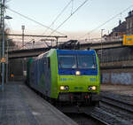 Die BLS Cargo 020 - Re 485 020-2 (91 85 4485 020-2 CH-BLSC) f�hrt am 12.01.2022 mit einem GTS - Container-Zug durch Kirchen/Sieg in Richtung K�ln.