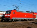   Die 146 017-9 schiebt am 09.03.2014 den RE 5  Rhein-Express  (Emmerich - Duisburg - Düsseldorf - Köln - Koblenz Hbf) bei Koblenz-Lützel Steuerwagen voraus in Richtung Koblenz Hbf.