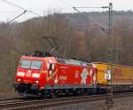 185 142-7  ...unterwegs  in der Schweiz  der DB Schencker Rail mit Hupac-Zug f�hrt man 31.03.2012 bei Betzdorf Richtung K�ln.
