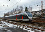 Der ET 23 2107 (94 80 0427 106-0 D-ABRN / 94 80 0827 106-6 D-ABRN / 94 80 0427 606-9 D-ABRN), ex ET 23007, ein 3-teiliger Stadler FLIRT der Abellio Rail NRW GmbH fährt am 14.01.2021, als RB 91