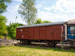 Zweiachsiger gedeckter G�terwagen 01 RIV Europ 80 DB 133 3 705-3 der Gattung Gs 213 am 28.05.2016 im Eisenbahnmuseum Dieringhausen.