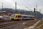 Der VT 261 (95 80 0648 161-7 D-HEB / 95 80 0648 661-6 D-HEB) ein Alstom Coradia LINT 41 der HLB (Hessische Landesbahn), f�hrt am 23.12.2021 in Betzdorf (Sieg) aus der Abstellgruppe in den Bahnhof und