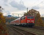 111 155 mit dem RE 9 - rsx - Rhein-Sieg-Express (Aachen-K�ln-Siegen) f�hrt am 11.11.2012 Richtung Siegen, hier bei Betzdorf-Bruche.