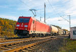   Die 185 351-4 (91 80 6185 351-4 D-DB) der DB Cargo fährt am 03.11.2018 mit einem gemischtem Güterzug bei Dillenburg-Niederscheld auf der Dillstrecke (KBS 445) in Richtung Norden.