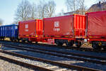 NEUHEIT - Die neusten Güterwagen DB Cargo AG  Neuer vierachsiger Drehgestell-Güterwagen 31 80 9300 177-0 D-DB der Gattung Uas 224.2 der DB Cargo AG am 17 Februar 2025 abgestellt, im