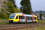   Der VT 208 (95 80 0640 108-6 D-HLB), ein Alstom Coradia LINT 27 der HLB, ex vectus VT 208, fährt am 24.04.2016 ,als RB 90  Westerwald-Sieg-Bahn  die Verbindung Siegen - Betzdorf/Sieg - Au/Sieg