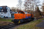 Die KSW 44 (92 80 1271 004-4 D-KSW), eine MaK G 1000 BB der KSW (Kreisbahn Siegen-Wittgenstein) kommt am 26 Februar 2026 in Neunkirchen-Salchendorf solo vom Pfannenberg (ehemals Grube Pfannenberger