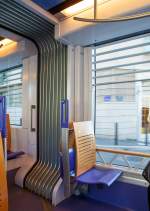 Innenraum eines 7-teiligen Bombardier Flexity Outlook C - Cityrunner der Stra�enbahn von Marseille (RTM), hier am 26.03.2015.