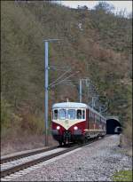 Am 21.02.2013 fanden Schulungsfahrten mit dem Westwaggon Z 208/218 statt und ich konnte den sch�nen alten Triebwagen bei der Ausfahrt des Tunnels in Michelau fotografieren.