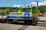   Tm 2/2 BLS - Rangierlok Tm 235 096-5 (98 85 5235 096-5 CH-BLS), ex GBS 96 (G�rbetal-Bern-Schwarzenburg-Bahn),  abgestellt am 28.05.2012 beim Bahnhof Spiez (aufgenommen aus einfahrendem Zug).