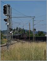 Die BLS Re 4/4 173 passiert bei Altmarkt das Ausfahrtsignal der WB.