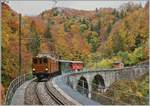 1968-2018 - 50 Jahre Blonay-Chamby Bahn Museumsbahnbetrieb: Die Bernina Bahn Ge 4/4 81 auf dem Baye de Clarens Viadukt auf der Fahrt Richtung Blonay.