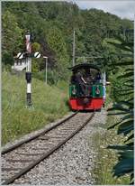 Bei der nun wieder funktionierenden Hippschn Wendeschiebe (Einfahrsignal von Blonay Seite Chaby) kommt die G 2/2 N° 4  Rimini  und dem LCD Sommerwagen C2 21  Giardiniera  wieder nach Blonay