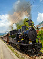   50 Jahre BC - MEGA STEAM FESTIVAL der Museumsbahn Blonay–Chamby:  Die sch�ne ex SBB Br�nigbahn Tal-Dampflok G3/4 208 der Ballenberg Dampfbahn f�hrt am 19.05.2018 mit einem Zug von Blonay nach
