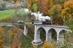 2025-10-26.BC Viaduc de la baye de Clarens
Locomotive � Vapeur G 2x 2/2 105  SEG  avec ces voitures
Bc4 22 MOB - As 2 RB - FZ 36 CEV
