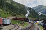Die DFB H 3/4 N� 9 erreicht mit einem Jubil�umszug 100 Jahre Brig  - Gletsch den Bahnhof Oberwald.