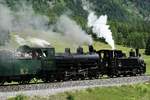 Rh�tische Bahn
Bahnvestival Samedan und Pontresina vom 9./10. Juni 2018.
MIT VOLLDAMPF GINGS NACH PONTRESINA.
Doppeltraktion G 3/4 11 Heidi zusammen mit Ge 4/5 108 auf voller Fahrt.
Foto: Walter Ruetsch