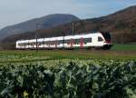 SBB: Triebzug 523 FLIRT als RE Solothurn - Olten im Chabisland bei Oensingen am 16.