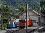 125 Jahre Glion Rochers de Naye - Der Bhe 2/4 207 und die Hem 2/2 mit der Xrot N° 4 warten beim Depot von Glion auf den baldigen Beginn der Jubiläumsparade.